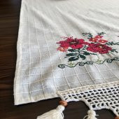 Kanaviçe Runner- Buzdolabı Örtüsü Bordo 100 Pamuk - 3