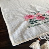 Kanaviçe Runner- Buzdolabı Örtüsü Pembe 100 Pamuk - 3