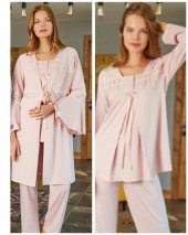 BONE CLUB 5103 PUDRA HAMİLE LOHUSA 3 LÜ PİJAMA SABAHLIK TK thumbnail 2