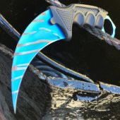 CS GO Mavi İşlemeli Karambit - Keskin Bıçak, Paslanmaz Çelik, Plastik Saplı, İpli, Kılıflı 19cm - 1