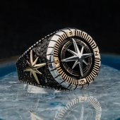 925 Ayar Gümüş Pusula Erkek Yüzük thumbnail 1