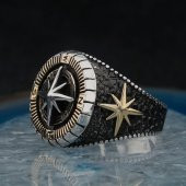 925 Ayar Gümüş Pusula Erkek Yüzük thumbnail 3