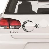 Kelime-i Tevhid Ay Yıldız Sticker Yapıştırma | Kaput - Bagaj - Cam | Siyah - 3