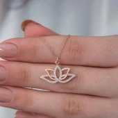 Lotus Çiçeği 925 Ayar Gümüş Kolye - 1