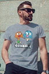 Gumball ve Darwin Gri Erkek Tshirt - Tişört - 2