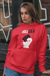 Holıgan Kırmızı Kadın Kapşonlu Sweatshirt - Hoodie - 1