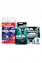 Gillette Mach3 Tıraş Makinesi + Yedek Tıraş Bıçağı 8Li + 2Li Tıraş Köpüğü Hassas 250 ml x 2 - 1