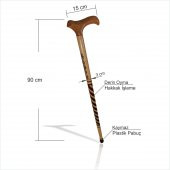 Ahşap Hediyelik 90 cm İşlemeli Oymalı Vernikli Baston Değnek Asa - 1