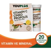 Youplus Vitamin C, Çinko & Propolis 20 Efervesan Tablet - Abdi İbrahim - 1