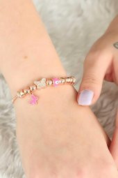 Rose Renk Kelebek ve Nazar Boncuklu Kadın Bileklik - 3