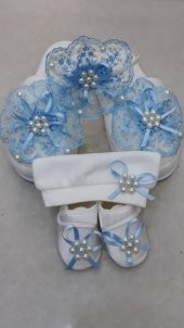 Lohusa Terlik Taç Anne Bebek Takımı Fiyonk İncili Taç Mavi - 1