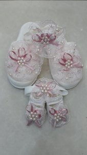 Lohusa Terlik Taç Anne Bebek Takımı Fiyonk İncili Taç Pudra - 1