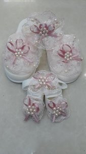 Lohusa Terlik Taç Anne Bebek Takımı Fiyonk İncili Taç Pudra - 3