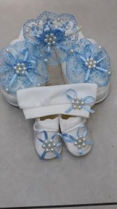 Lohusa Terlik Taç Anne Bebek Takımı Fiyonk İncili Taç Mavi - 2