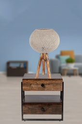 Ahşap Ayaklı Top Hasır Abajur Kahve - 1