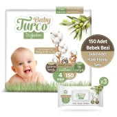 Baby Turco Doğadan 4 Numara Maxi 150 Adet + 3x60 Doğadan Islak Havlu Seti - 1