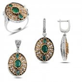 Gümüş 925 Ayar Zirkon Taşlı Otantik Set - 1