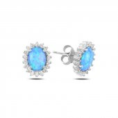 Gümüş 925 Ayar Oval Opal & Zirkon Taşlı Küpe - 1