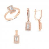 Gümüş 925 Ayar Baget Zirkon Taşlı Tektaş Set - 1