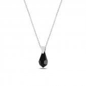 Gümüş 925 Ayar Kristal Siyah Damla Kolye - 1