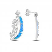Gümüş 925 Ayar Opal & Zirkon Taşlı Sallantılı Çivili Küpe - 1