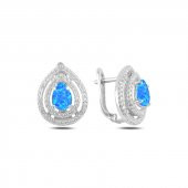 Gümüş 925 Ayar Damla Opal & Zirkon Taşlı J Küpe - 1