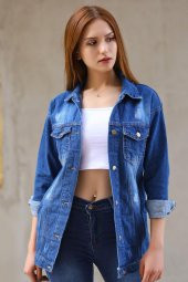 Yırtıklı Boyfrend Kot Ceket Koyumavi - 0833.925. - 1