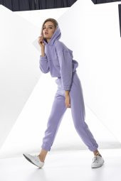 Lila Kadın Lastikli Crop Sweatshirt Takım - 3
