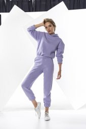 Lila Kadın Lastikli Crop Sweatshirt Takım - 4