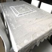 Çeyizlik İpek Dokuma İğne Oyalı Masa Örtüsü 140 cm X 180 cm 100 İpek - 1