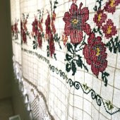 Kanaviçe İşlemeli Dört Farklı Renk 200cm X 180cm Pamuk Perde - 7