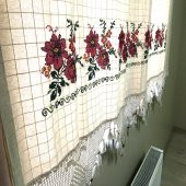Kanaviçe İşlemeli Dört Farklı Renk 200cm X 180cm Pamuk Perde - 2