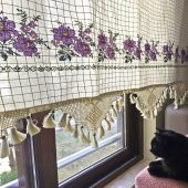 Kanaviçe İşlemeli Dört Farklı Renk 200cm X 180cm Pamuk Perde - 3