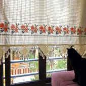 Kanaviçe İşlemeli Dört Farklı Renk 200cm X 180cm Pamuk Perde - 6