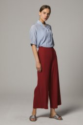 Arkası Lastikli Geniş Paça Pantolon-Kırmızı SZ-5176-34 - 2