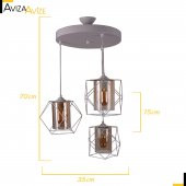 Aviza Avize Simetri Beyaz 3lü  Camlı Sarkıt Avize - 3