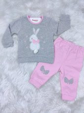 Necixs Ponponlu Tavşan Nakışlı Kız Bebek 2li Takım - 4