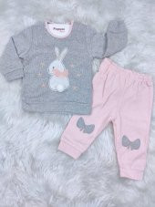 Necixs Ponponlu Tavşan Nakışlı Kız Bebek 2li Takım - 5