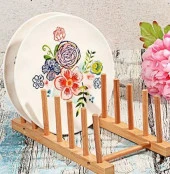 Dekoratif 6'lı Doğal Ahşap Tabak Koyma Standı Ahşap Tabaklık - 1