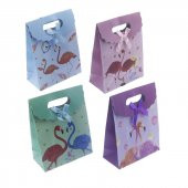 12 Adet 12x16cm Karışık Renkte Flamingo Karton Çanta - 1