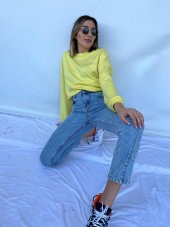 Kadın Bel Ve Paça Pensli Kot Pantolon Açık Mavi - 7