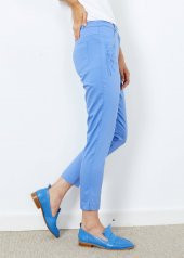 Kadın Mavi Desenli Cepli Pantalon - 3