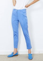 Kadın Mavi Desenli Cepli Pantalon - 6