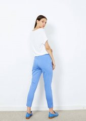 Kadın Mavi Desenli Cepli Pantalon - 10