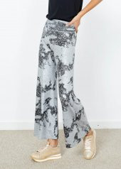 Kadın Gri Desenli İspanyol Paça Pantolon - 1