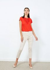 Kadın Bej Desenli Cepli Pantalon - 2