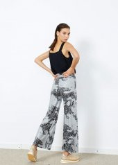 Kadın Gri Desenli İspanyol Paça Pantolon - 2