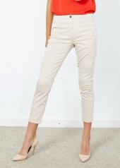 Kadın Bej Desenli Cepli Pantalon - 3