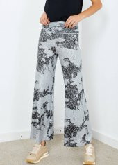 Kadın Gri Desenli İspanyol Paça Pantolon - 3