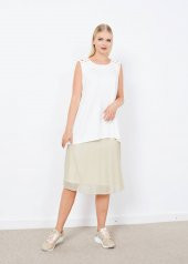 Kadın Beyaz Omuz Detaylı Kolsuz Basic Bluz - 2